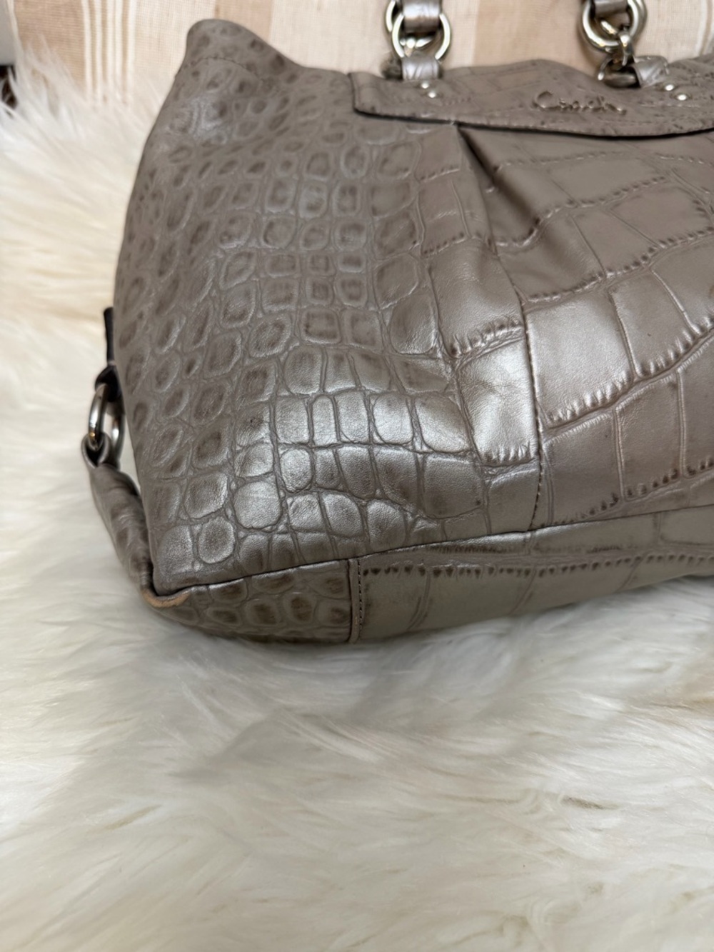 Coach Metallic Silver Croc-Embossed Tote#F20345 - Picture 6 of 15